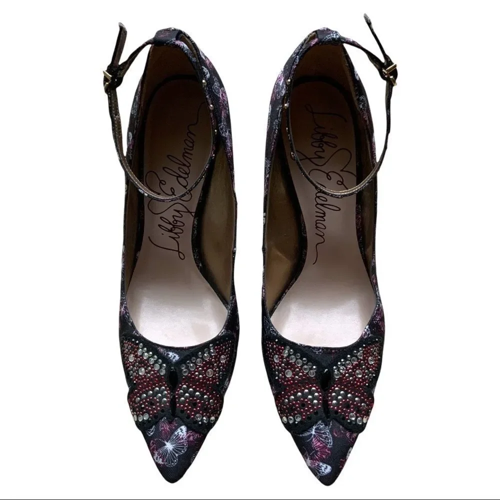 LIBBY EDELMAN Holly Butterfly Rhinestone Black Heel Pumps size 8 - Picture 3 of 14